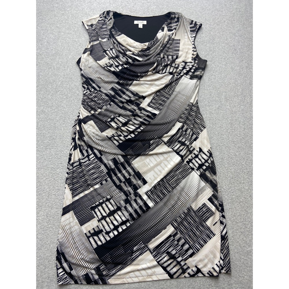 Dressbarn Dress Womens 18 Black White Geometric Print Cowl Neck Sleeveless Lined - Picture 4 of 14